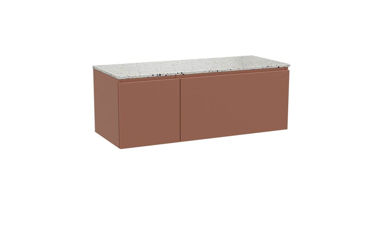 Balmani Sfera hängendes Möbelstück Set: 135 x 55 cm, Cotto, mit Stretto Einzel- oder Doppel Waschtischplatte, Terrazzo in Weiß/Schwarz matt