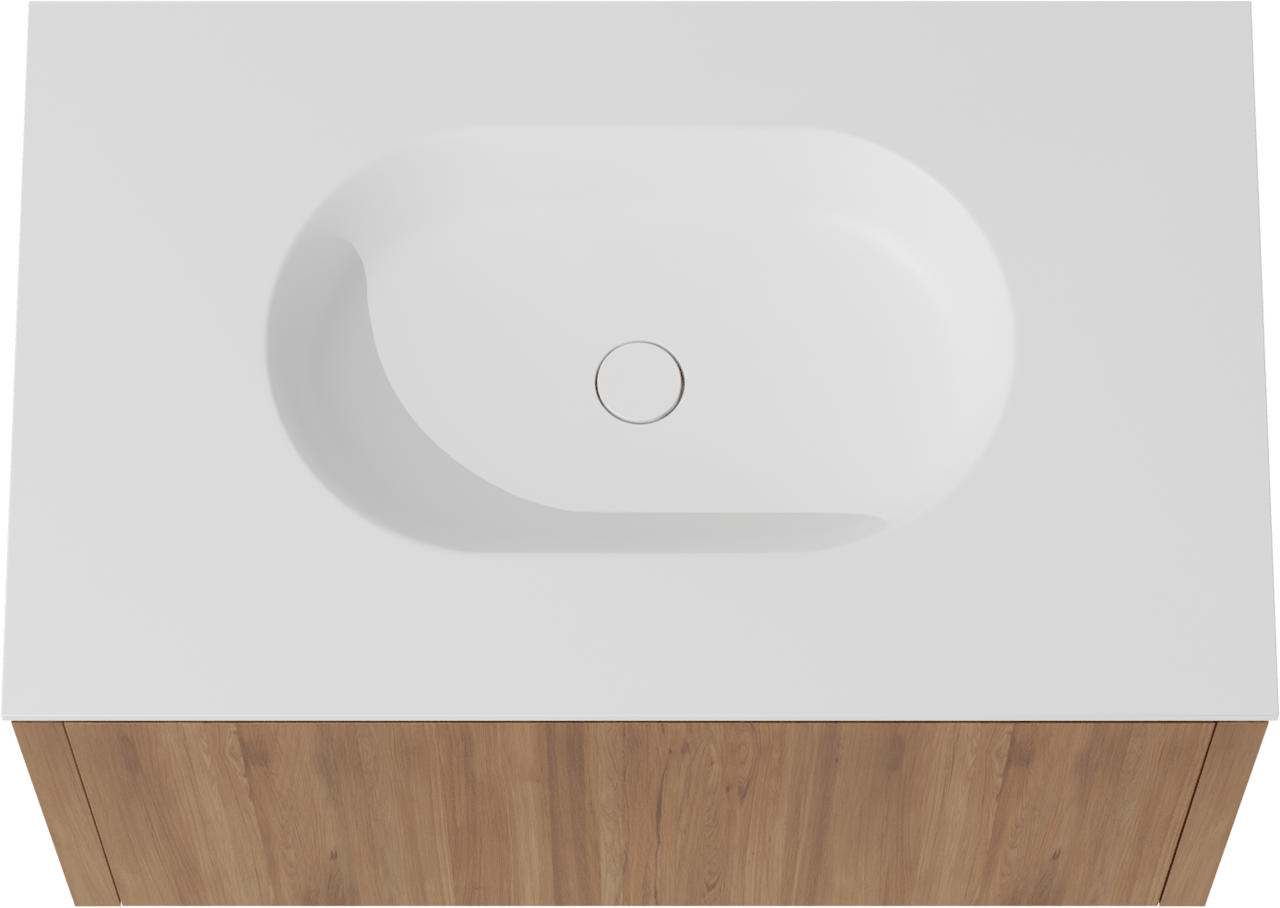 Balmani Eclips hängendes Möbelstück Set: 90 x 55 cm, Teak, mit Tablo Oval Einzelwaschtisch Solid Surface Weiβ matt