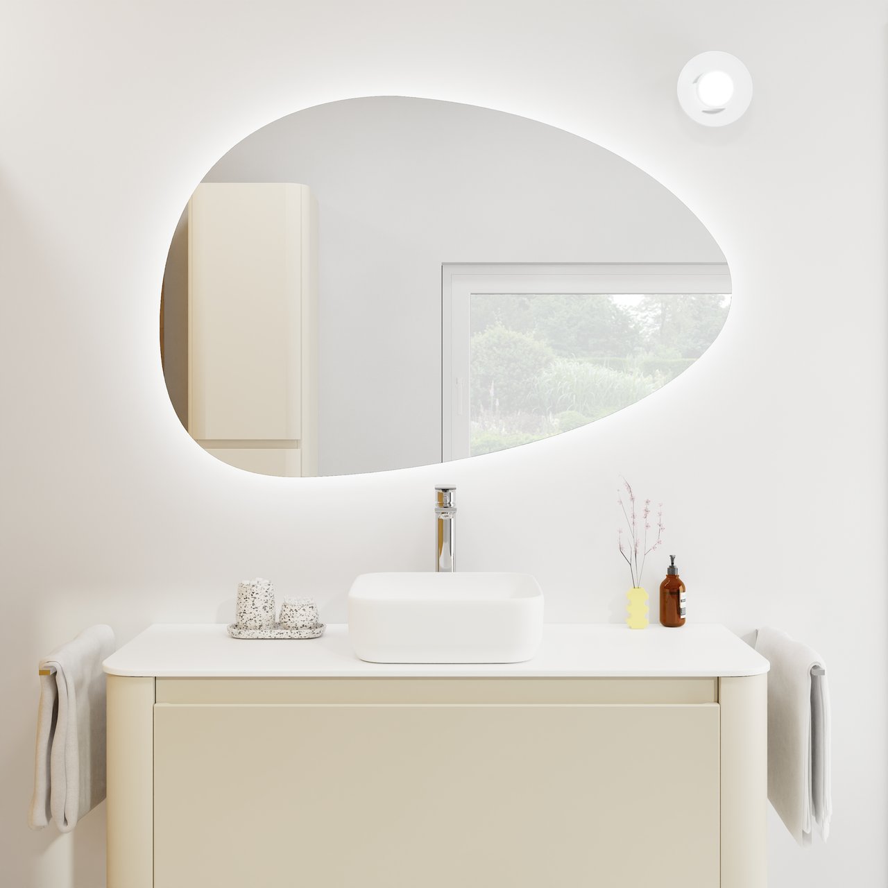 Luca Varess Organic Badspiegel mit Beleuchtung: Organisch, 120 cm, mit Anti-Beschlag Spiegelheizung