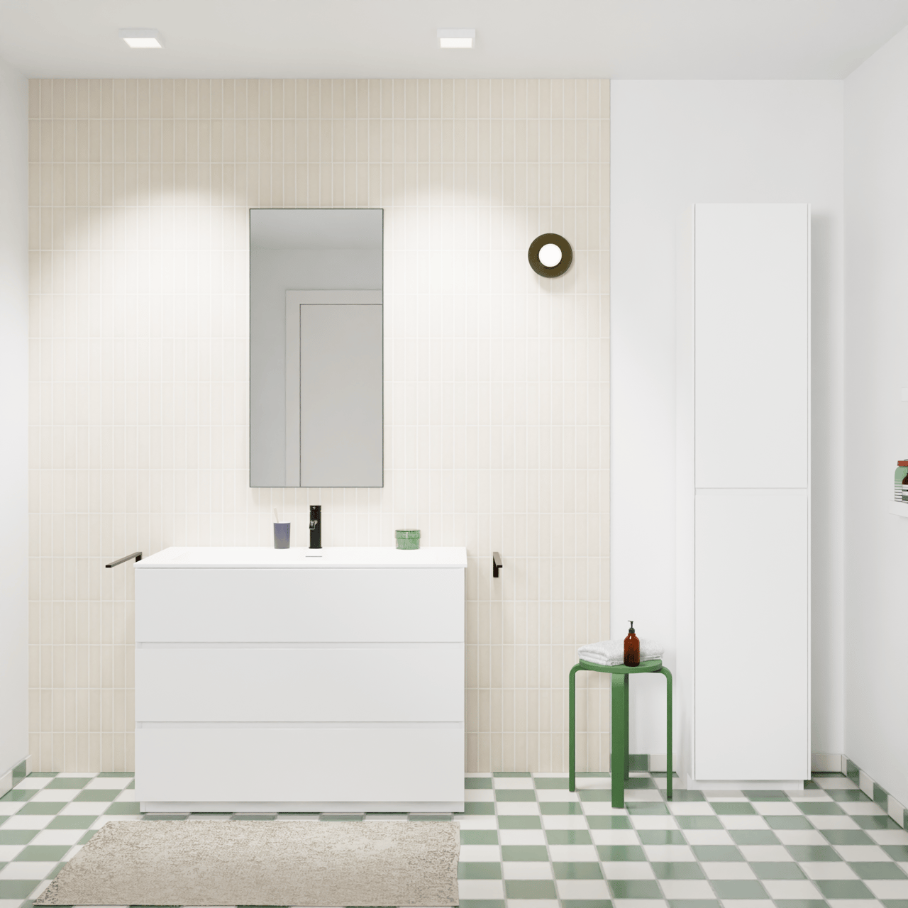 Storke Edge staand badmeubel 105 x 52 cm mat wit met Mata enkele wastafel voor 2 kraangaten in solid surface mat wit