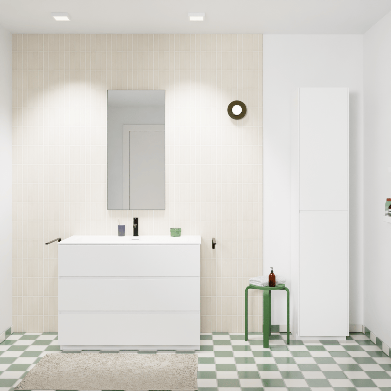 Storke Edge staand badmeubel 105 x 52 cm mat wit met Mata enkele wastafel voor 2 kraangaten in solid surface mat wit