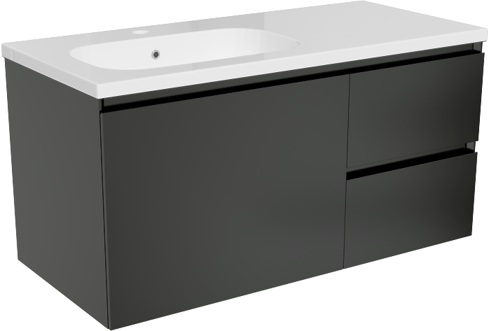 Storke Edge meuble salle de bains suspendu 100 x 46 cm noir mat avec Planza vasque asymétrique gauche en marbre composite blanc brillant