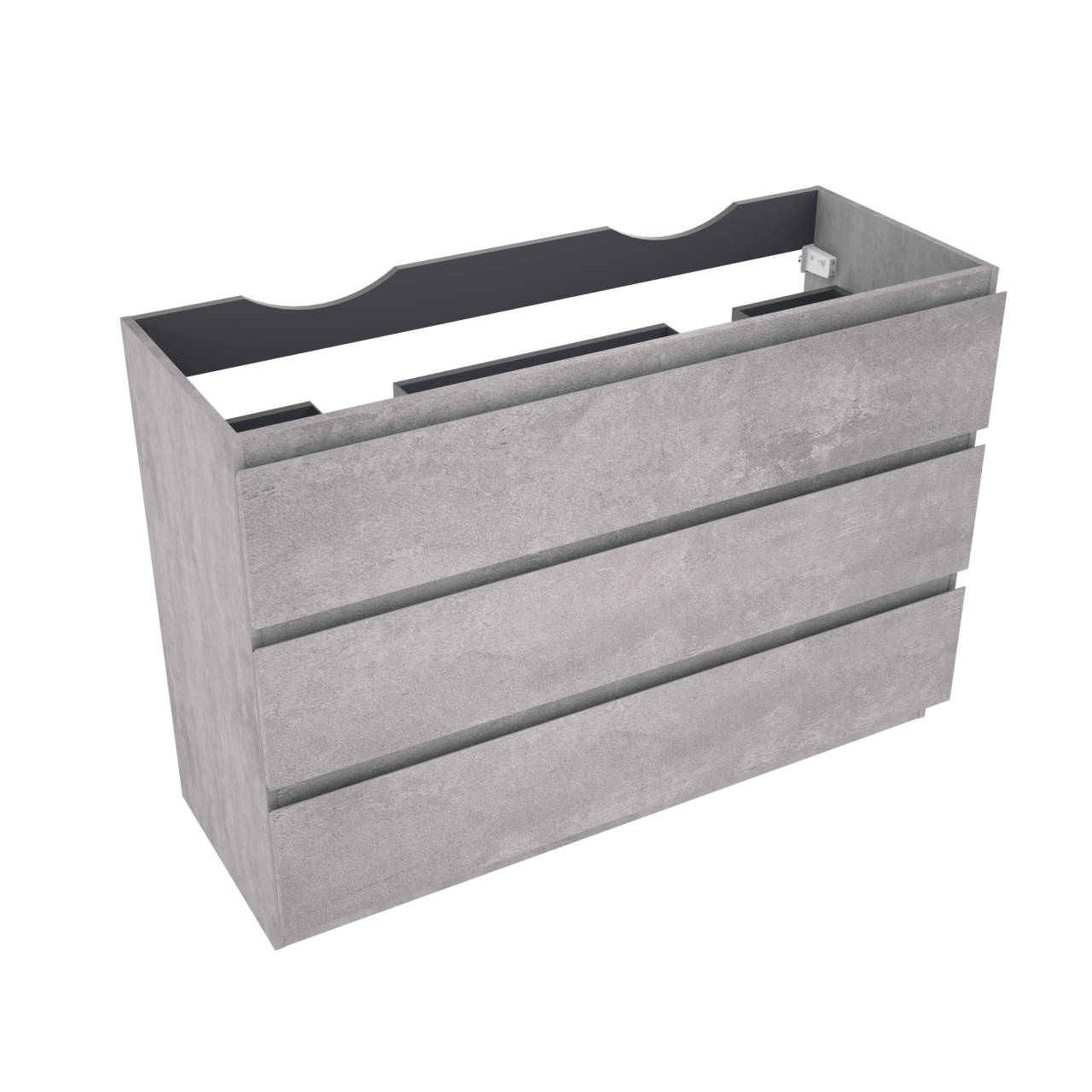 Linie Lado meuble sous-lavabo a poser 120 x 46 cm béton gris foncé 3 tiroirs 2 découpés de siphon