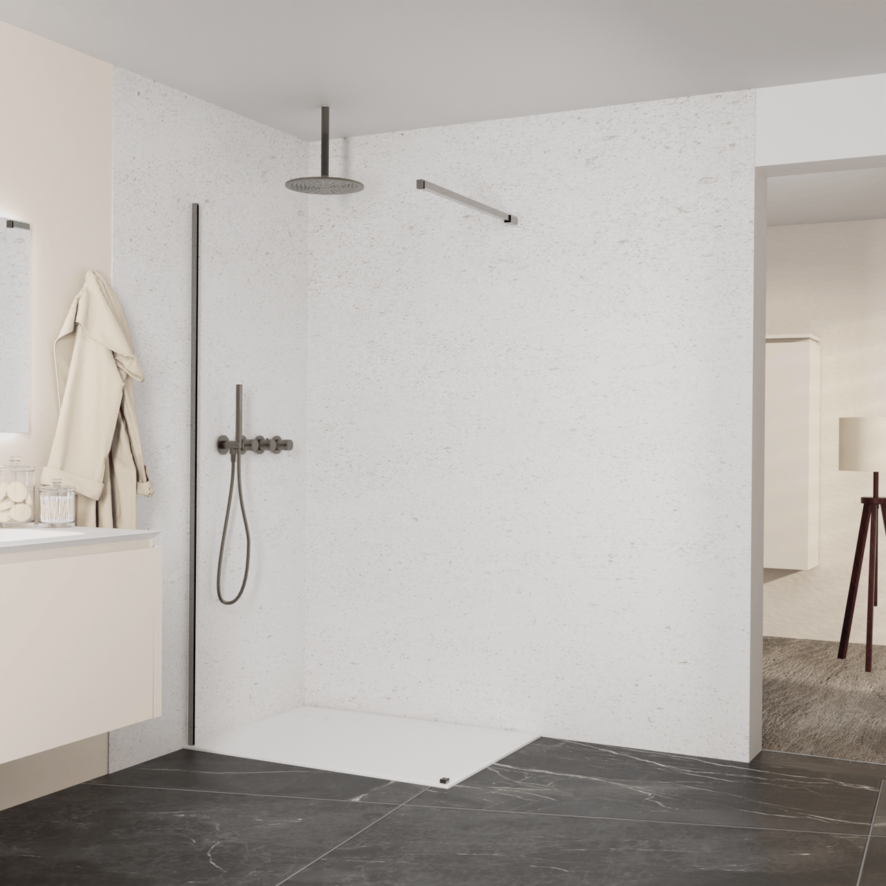 Balmani Modular douche à l'italienne: 110 x 200 cm, Verre transparent, avec coating, Profil Brushed GunMetal
