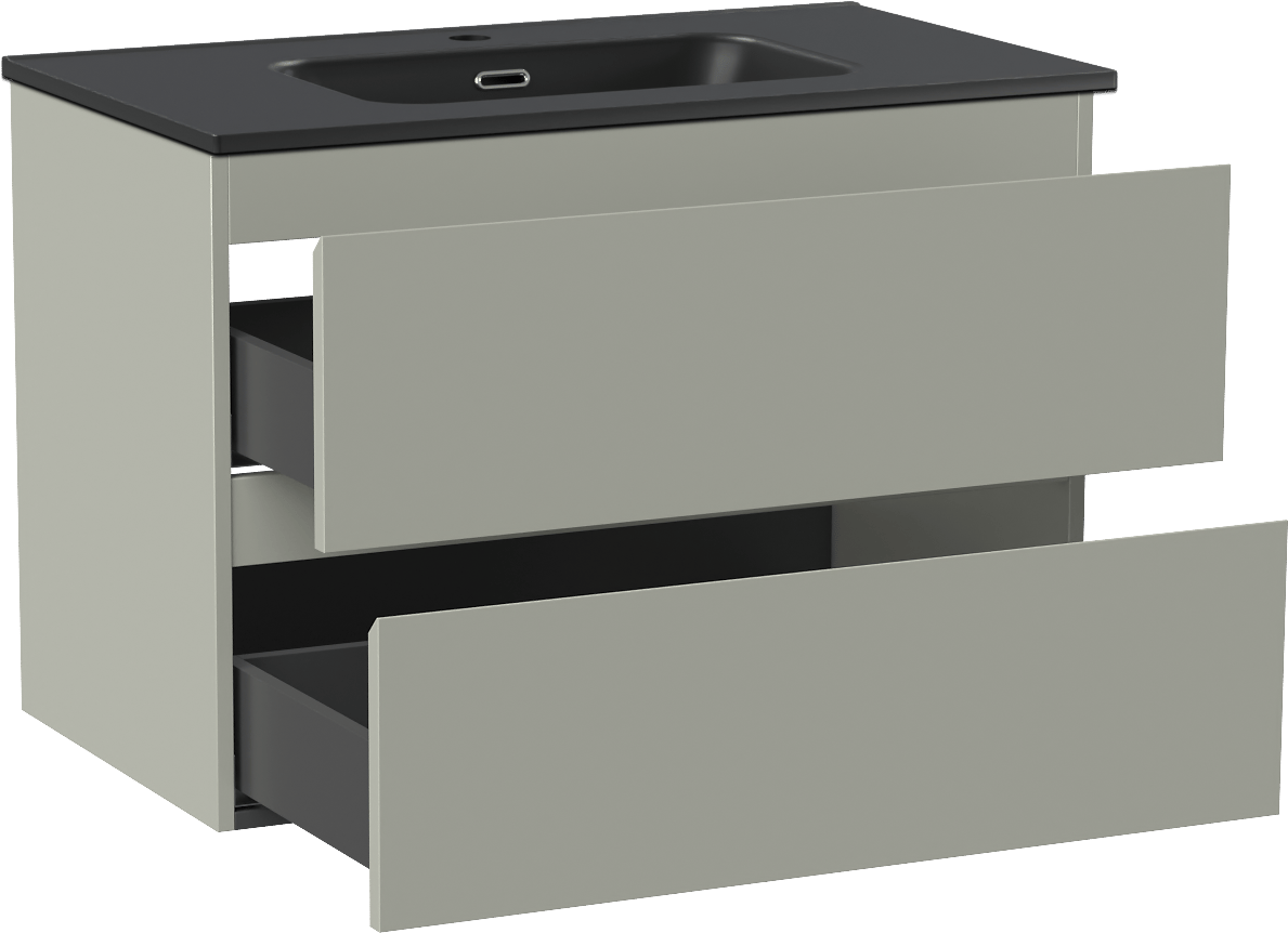 Linie Lado zwevend badmeubel 80 x 46 cm greige met Baro enkele wastafel in porselein mat zwart