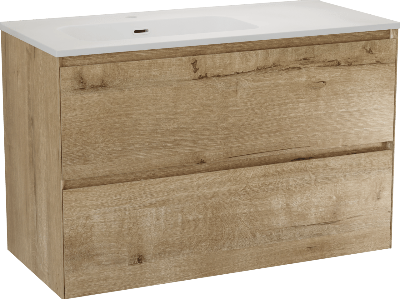 Balmani Mitra Compact meuble salle de bains suspendu 100 x 46 cm chêne brut avec Nostra plan vasque asymétrique à gauche en porcelaine blanc mat