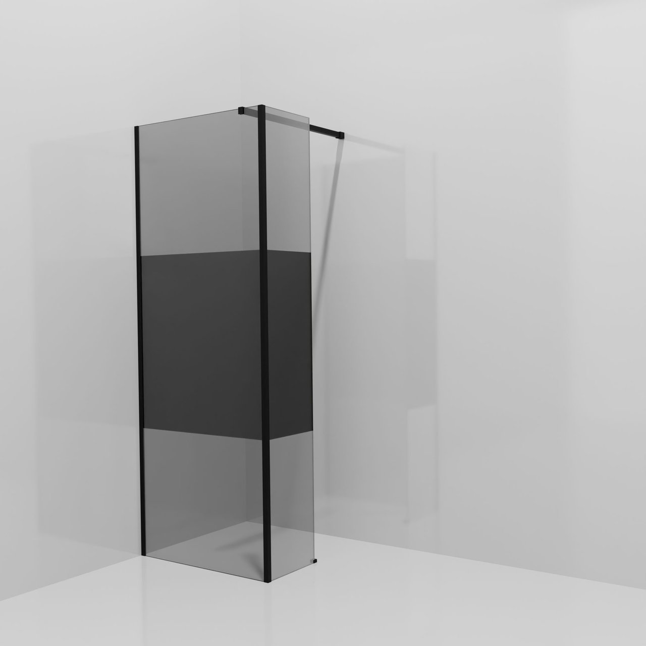 Balmani Modular Walk-In Dusche mit fester Seitenwand: 80 x 200 cm, Rauchglas mit mattiertem Streifen, Profil Schwarz matt