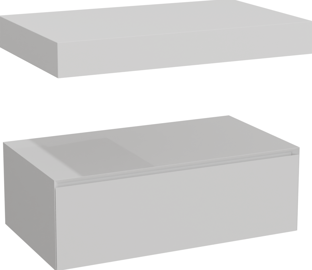 Balmani Mitra Elements hängendes Möbelstück Set: 90 x 55 cm, Weiß matt mit Dominus Einzel Waschtischplatte, Solid Surface Weiß matt