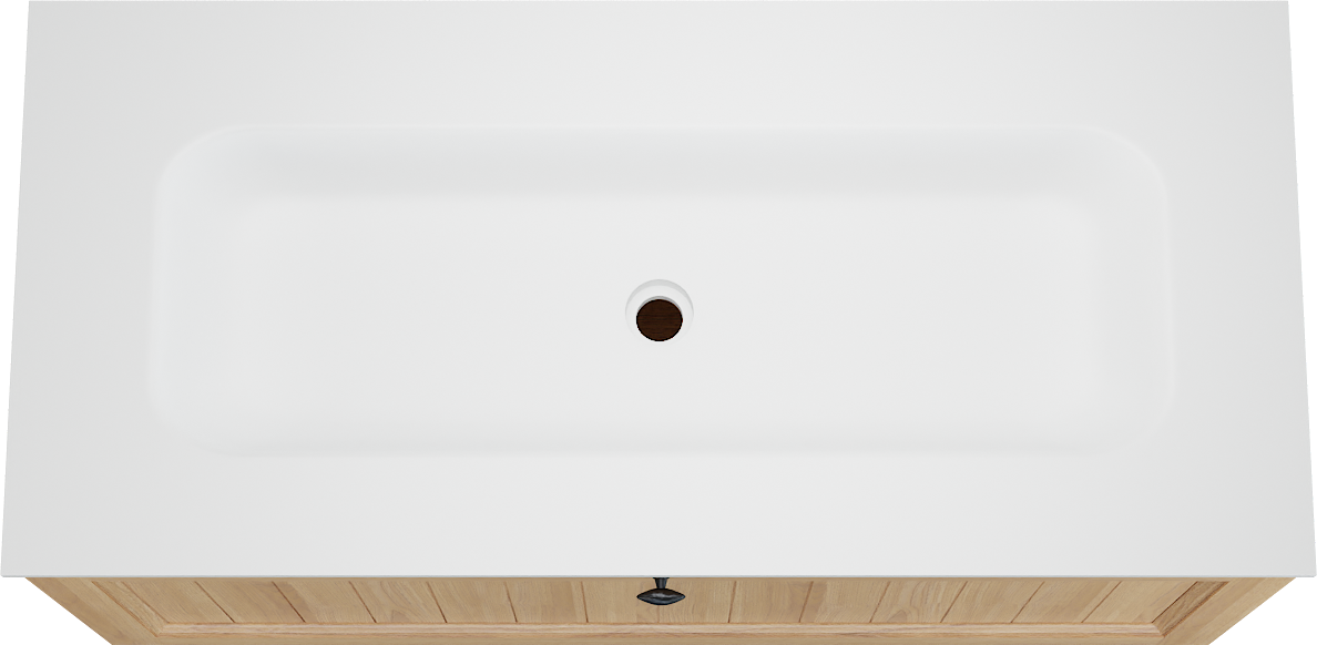 Balmani Lemon zwevend badkamermeubel 120 x 55 cm, fineer natuur eik met Tablo Arcato enkele wastafel voor 2 kraangaten in mat wit