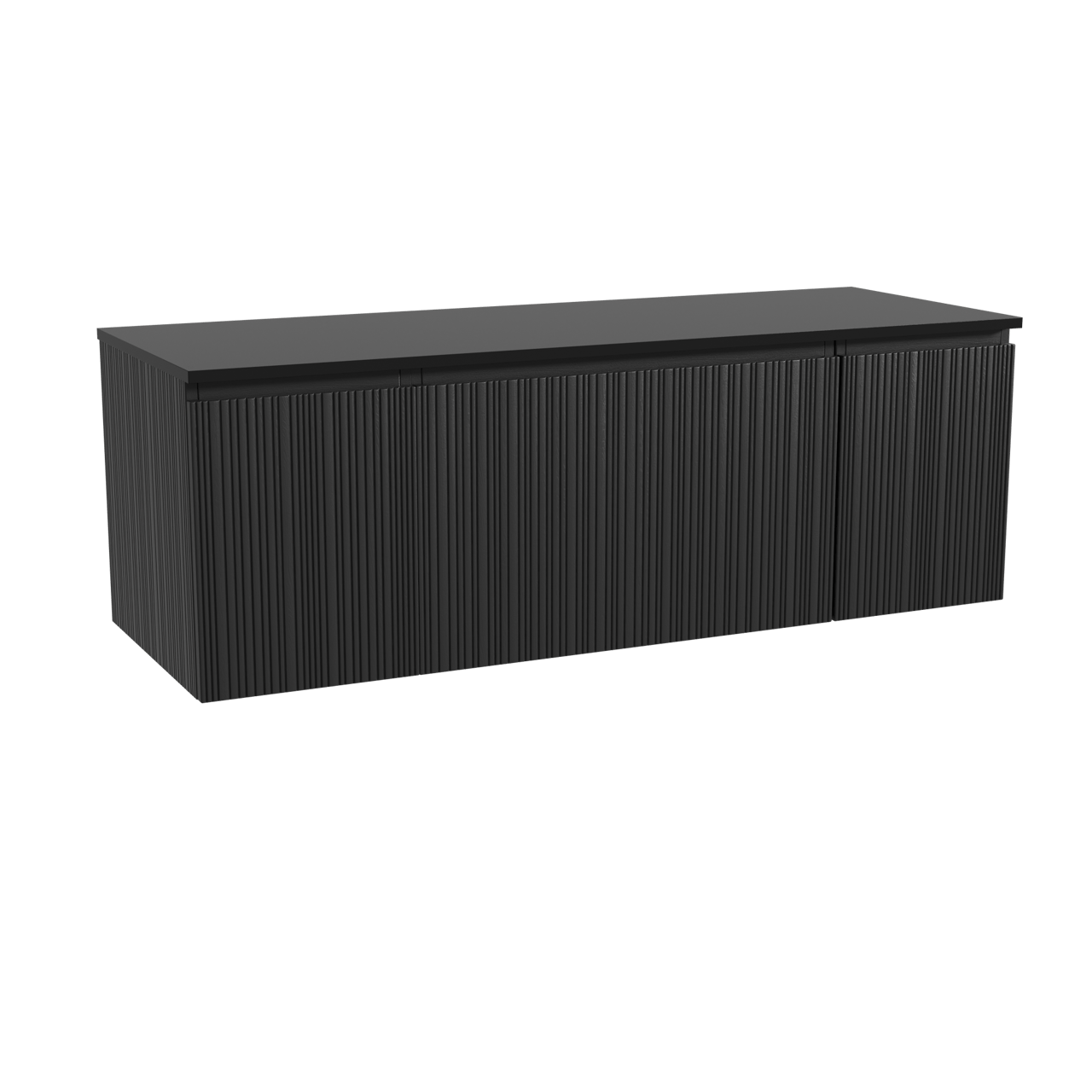 Storke Ribs meuble salle de bains suspendu 145 x 52 cm chêne noir avec Panton tablette simple ou double en mdf enduit de poudre noir mat, Nervure droite asymétrique verticale