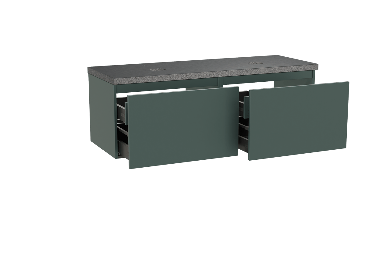 Balmani Sfera hängendes Möbelstück Set: 150 x 55 cm, Forest, mit Rock Doppel Waschtischplatte, Schwarzes Granit