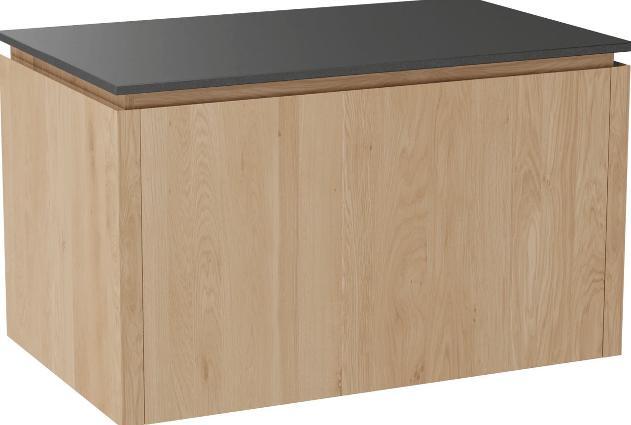 Balmani Eclips meuble salle de bains suspendu 90 x 55 cm Chêne naturelle avec Stretto tablette simple en Granit noir