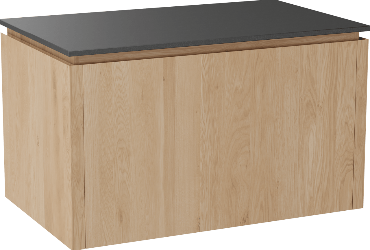 Balmani Eclips meuble salle de bains suspendu 90 x 55 cm Chêne naturelle avec Stretto tablette simple en Granit noir