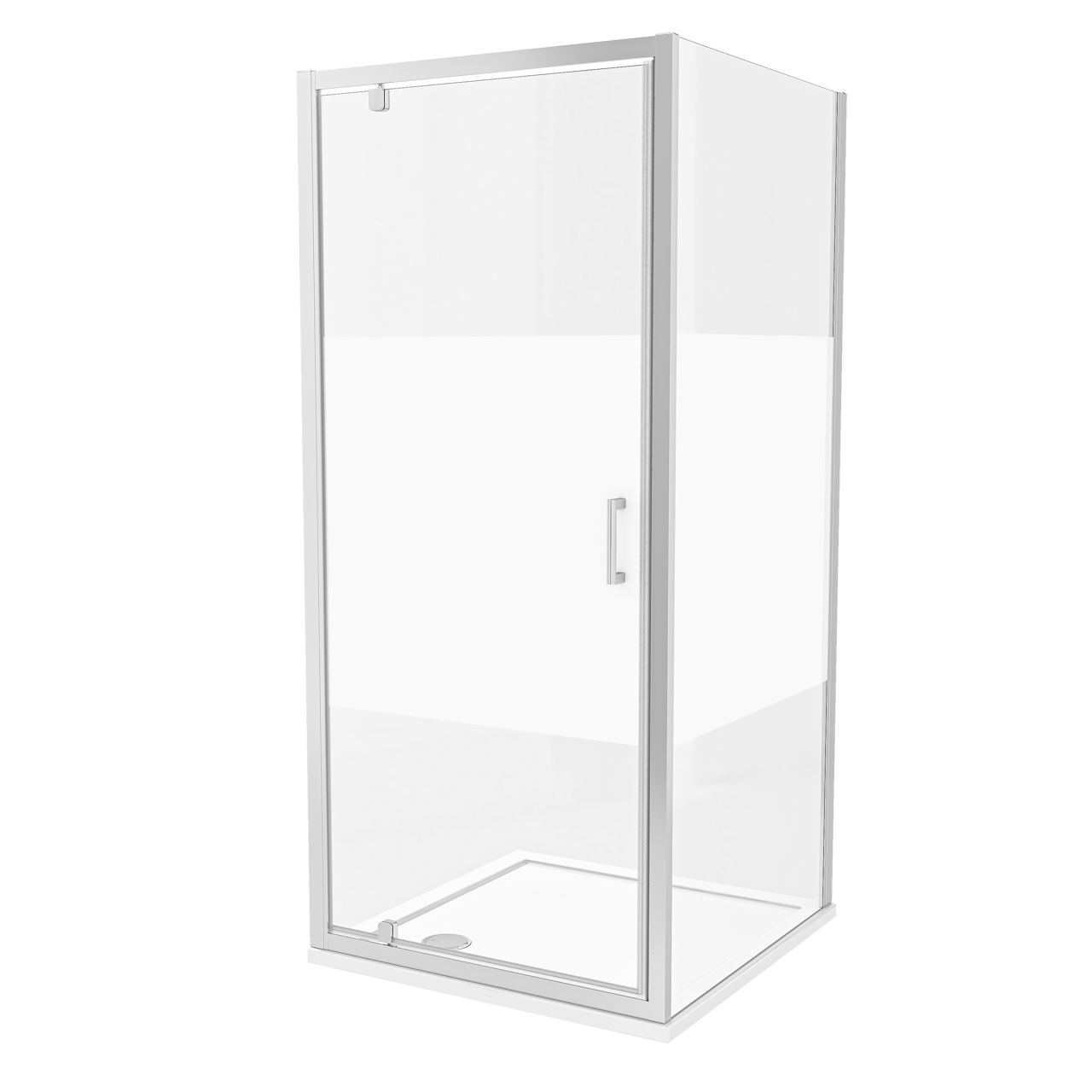 Luca Varess Vidor Eckdusche: Drehtür, 90 x 90 cm, Klarglas mit mattiertem Streifen, Chromprofil