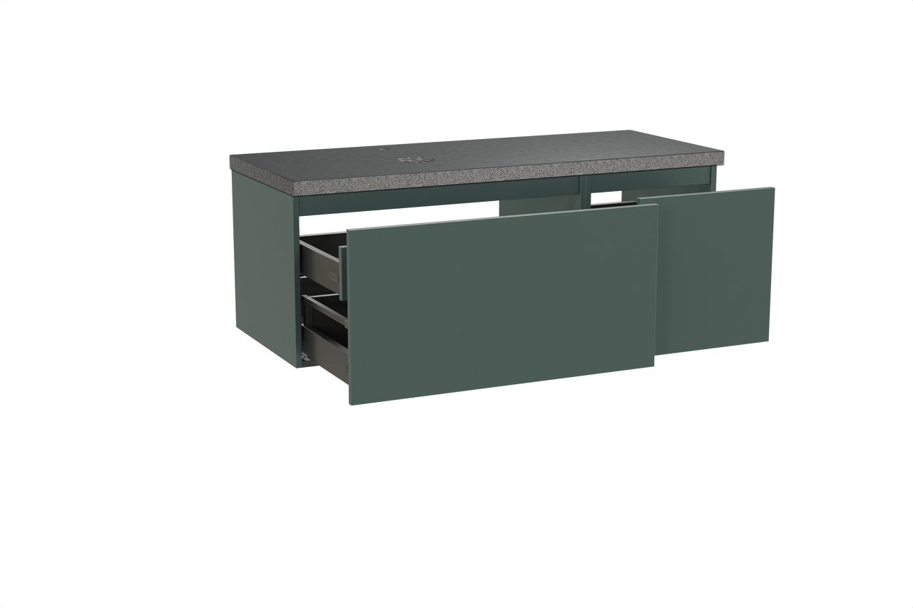 Balmani Sfera hängendes Möbelstück Set: 135 x 55 cm, Forest, mit Rock Waschtisch rechts, Schwarzes Granit