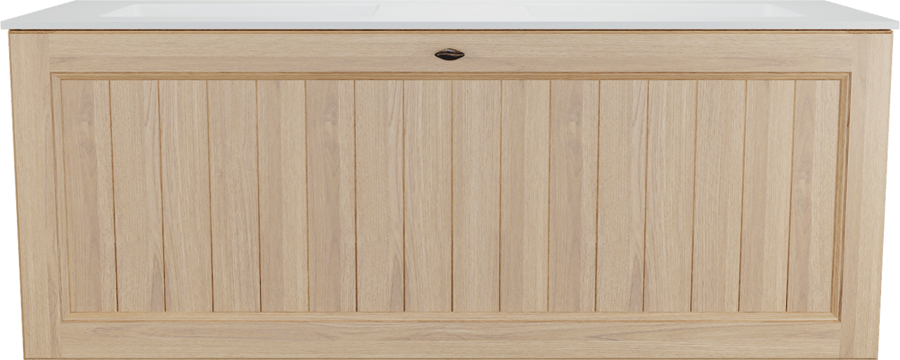 Balmani Lemon zwevend badkamermeubel 135 x 55 cm, fineer natuur eik met Tablo Stretto dubbele wastafel in mat wit