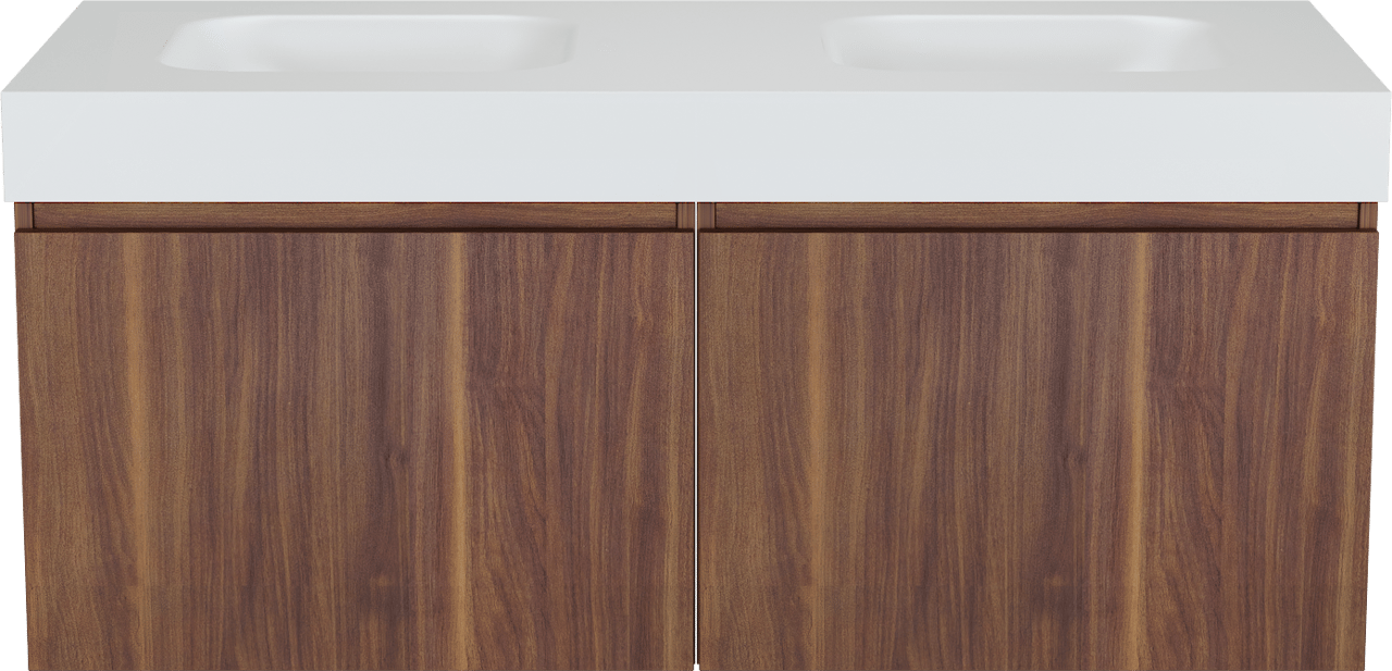 Balmani Sfera meuble salle de bains suspendu 135 x 55 cm noyer américain avec Arcato double vasque en solid surface blanc mat