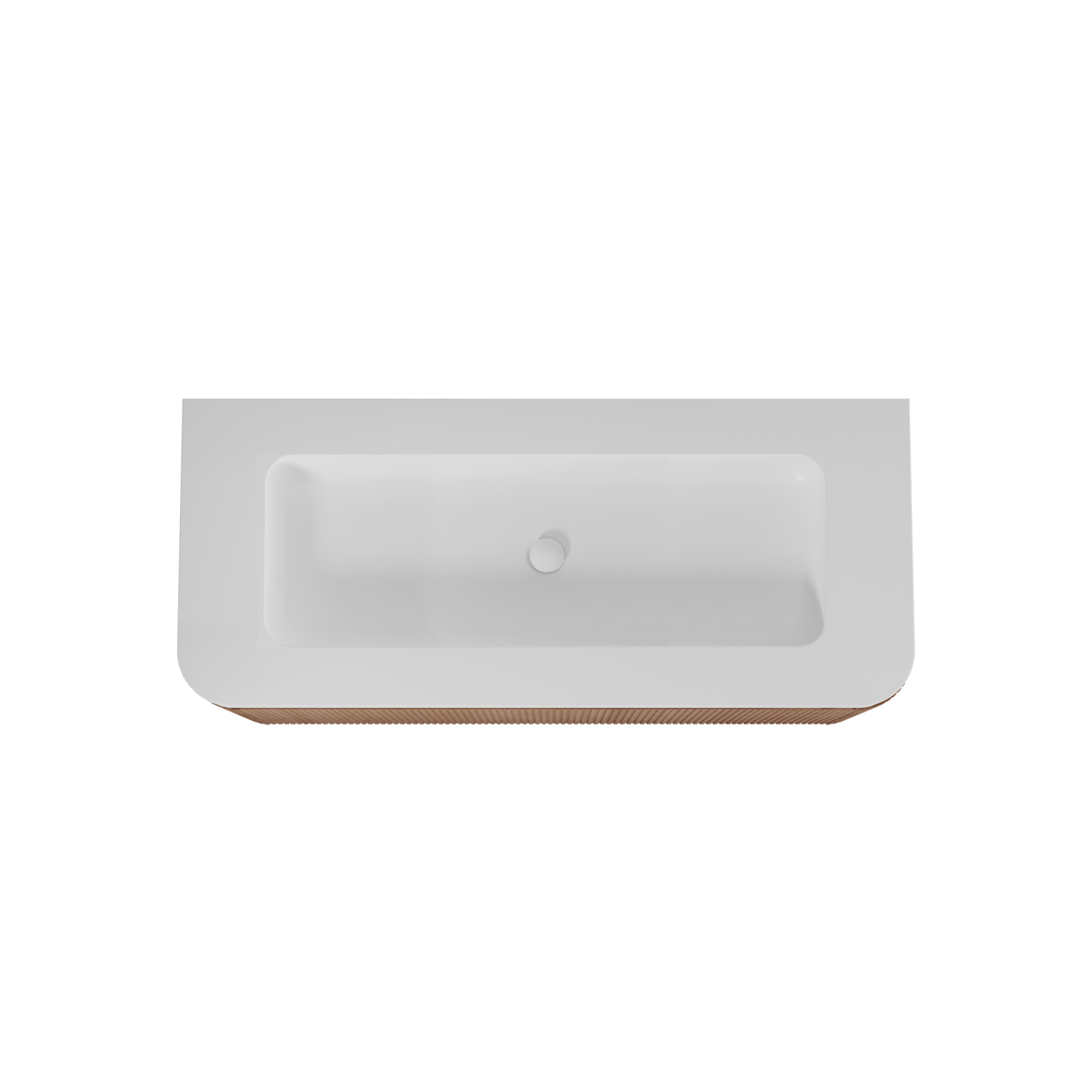 Balmani Moon zwevend badmeubel 130 x 55 cm naturel eiken met Moon enkel of dubbel wastafelblad in solid surface mat wit, Verticale symmetrische rechte ribbel