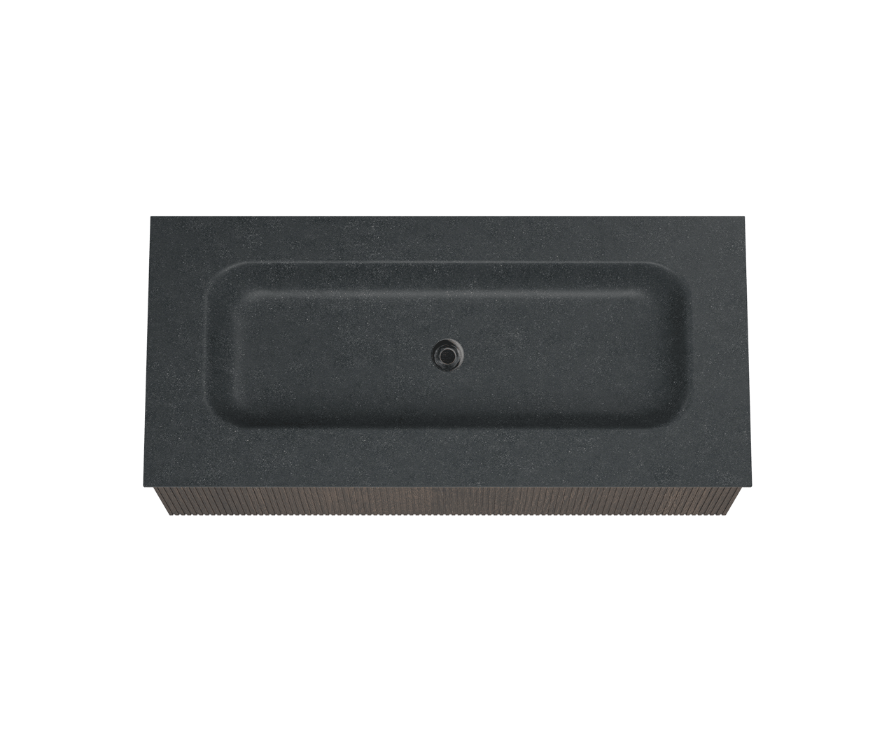 Balmani Forma hängendes Möbelstück Set: 120 x 55 cm, Geräucherte Eiche, mit Tablo Arcato Einzelwaschtisch für 2 Armaturenlöcher, Granit, Schwarzes Granit, Vertikale symmetrische gerade Rippe