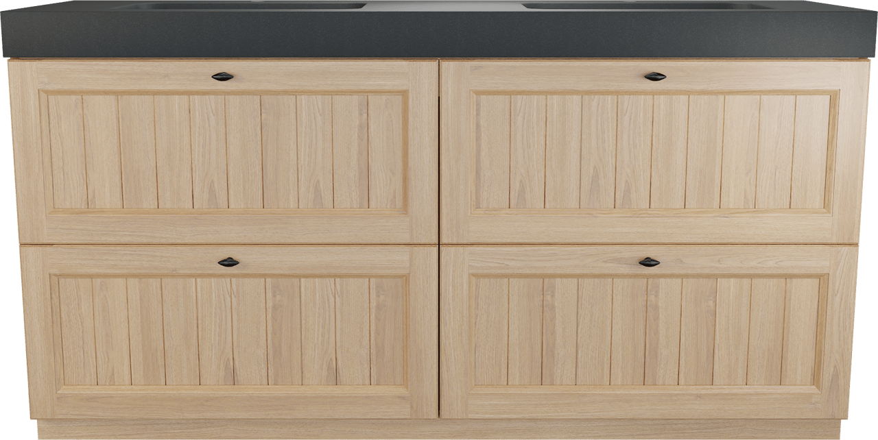 Balmani Lemon staand badkamermeubel 180 x 55 cm, fineer natuur eik met Napoli dubbele wastafel in graniet zwart