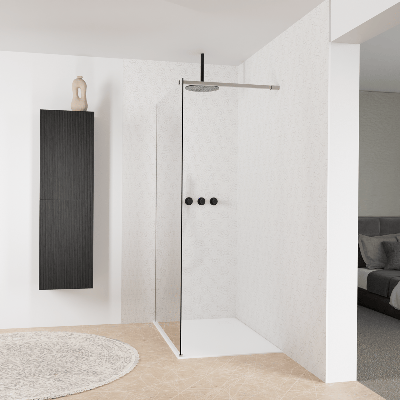 Balmani Modular douche à l'italienne: 120 x 200 cm, Verre fumé, Profil Brushed Inox