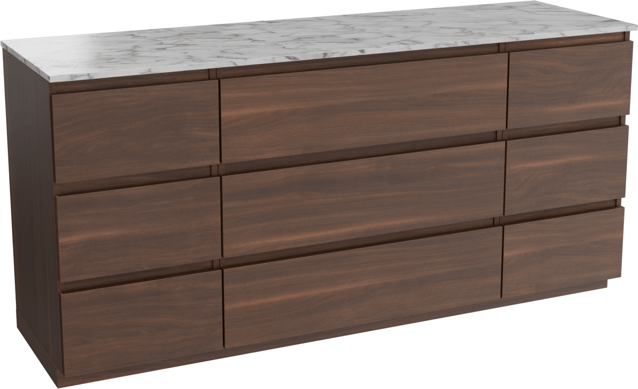 Balmani Lucida freistehendes Möbelstück Set: 180 x 55 cm, Amerikanischer Nussbaum, mit Stretto Einzel- oder Doppel Waschtischplatte, Marmor Carrara