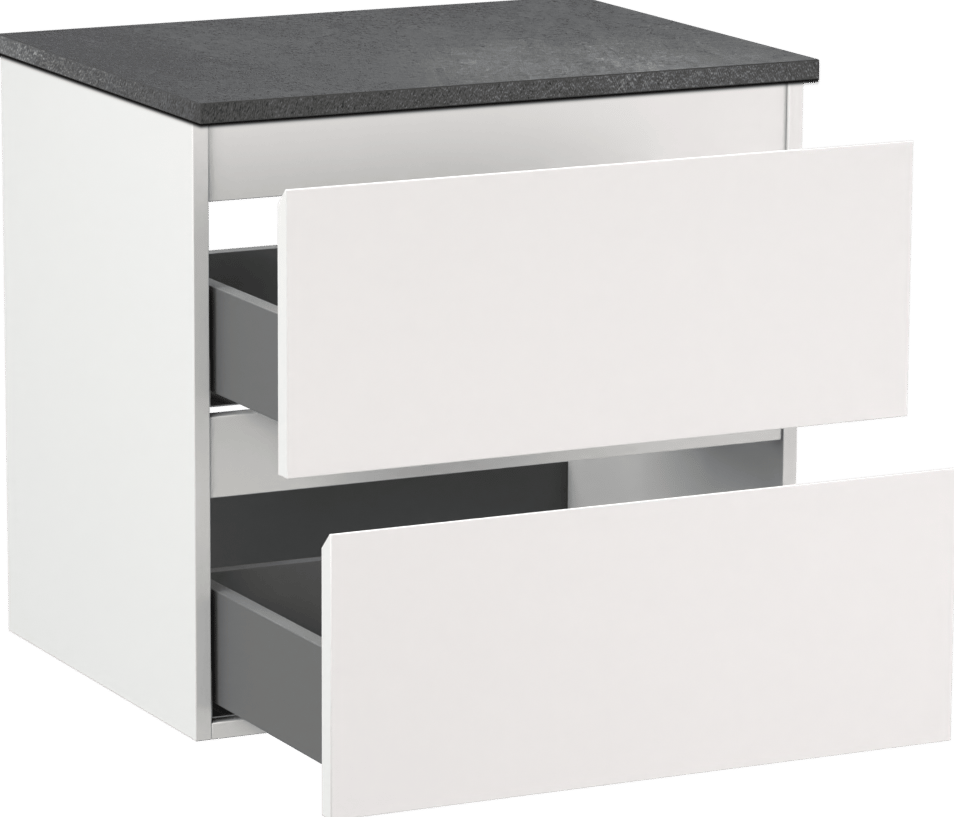 Linie Lado meuble salle de bains suspendu 60 x 46 cm blanc mat avec Lado tablette simple en mélaminé ardoise gris