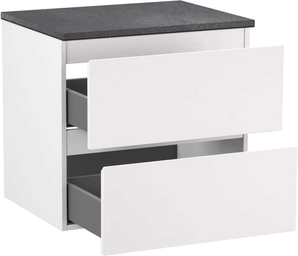 Linie Lado meuble salle de bains suspendu 60 x 46 cm blanc mat avec Lado tablette simple en mélaminé ardoise gris