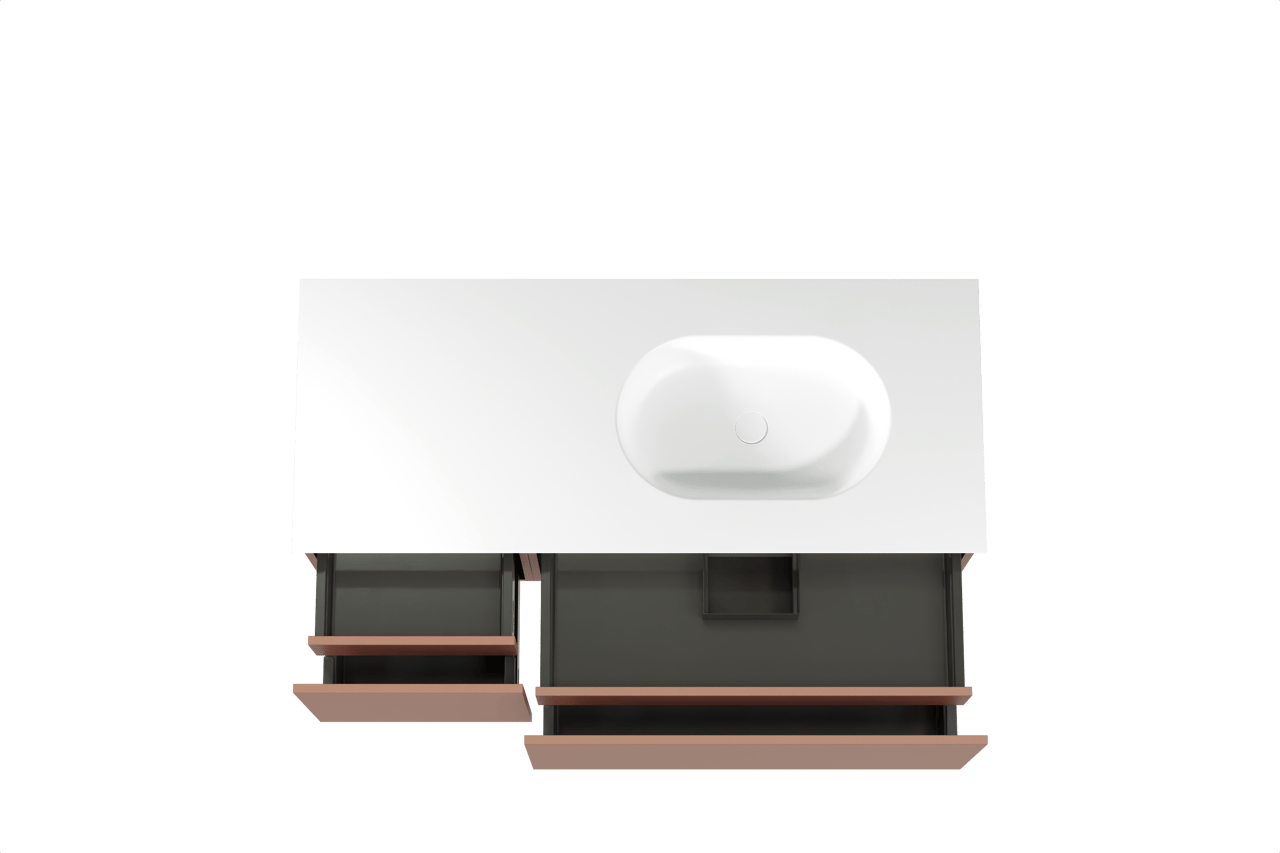 Balmani Sfera meuble salle de bains suspendu 135 x 55 cm cotto avec Tablo Oval vasque asymétrique droite en solid surface blanc mat