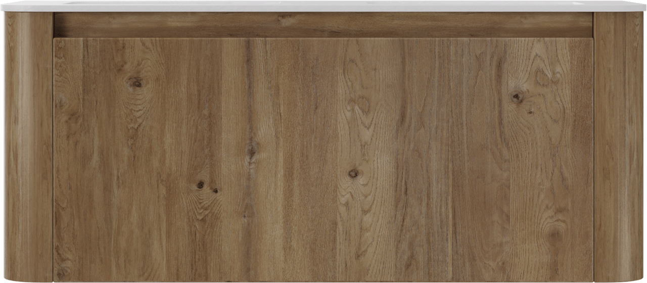 Storke Soft meuble salle de bains suspendu 120 x 46 cm chêne brut avec Mata Soft double vasque en Solid Surface blanc mat