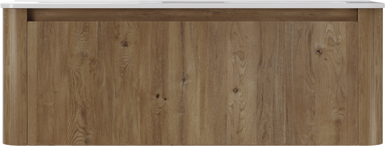 Storke Soft zwevend badkamermeubel 140 x 46 cm ruwe eik met Kera Soft dubbele wastafel in porselein glanzend wit