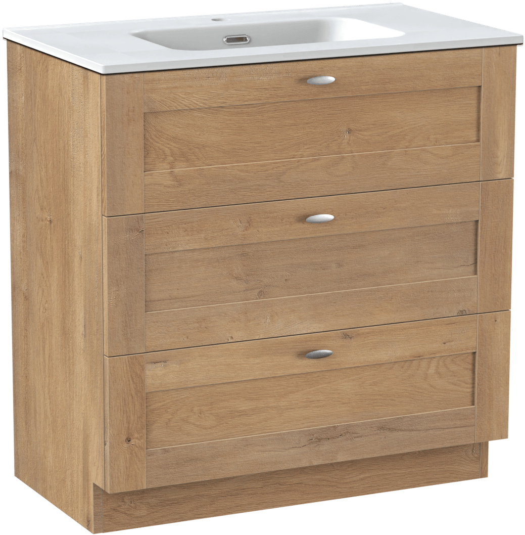 Linie Classo meuble salle de bains à poser 80 x 46 cm chêne naturel avec Baro plan simple en porcelaine blanc mat