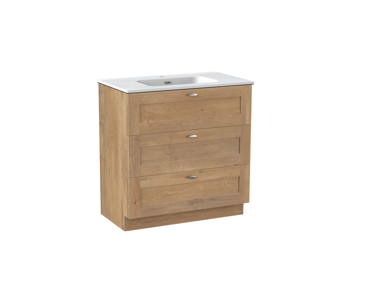 Linie Classo meuble salle de bains à poser 80 x 46 cm chêne naturel avec Baro plan simple en porcelaine blanc mat