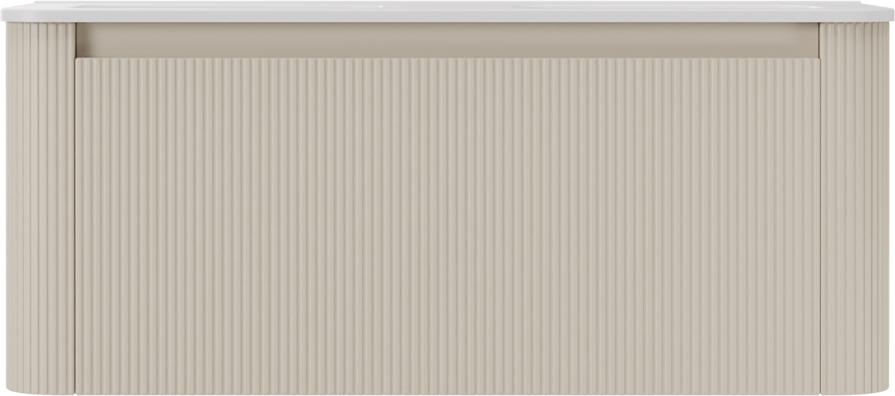 Storke Soft meuble salle de bains suspendu 120 x 46 cm Sand mat avec Kera Soft double vasque en porcelaine blanc mat, Nervure droite symétrique verticale