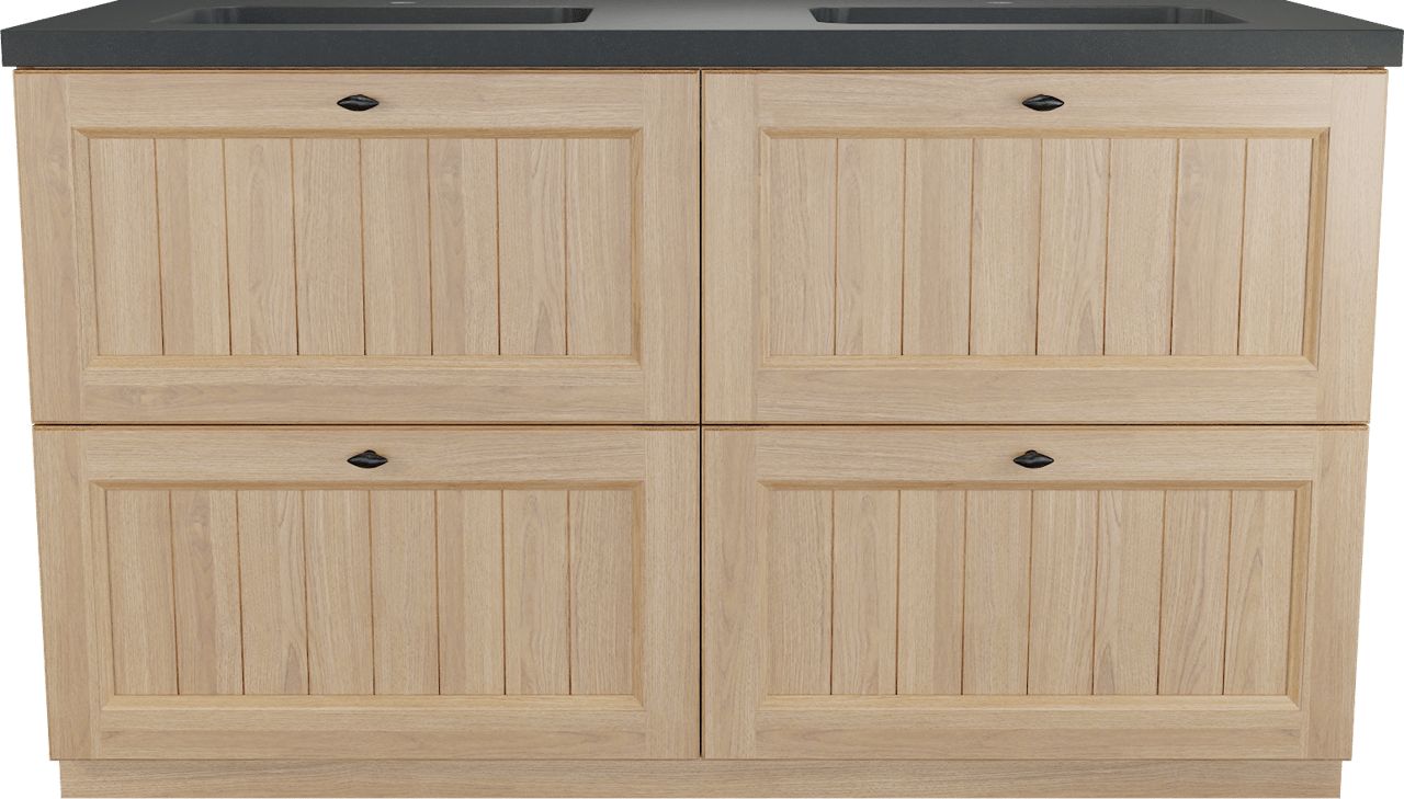 Balmani Lemon staand badkamermeubel 150 x 55 cm, fineer natuur eik met Napoli dubbele wastafel in graniet zwart