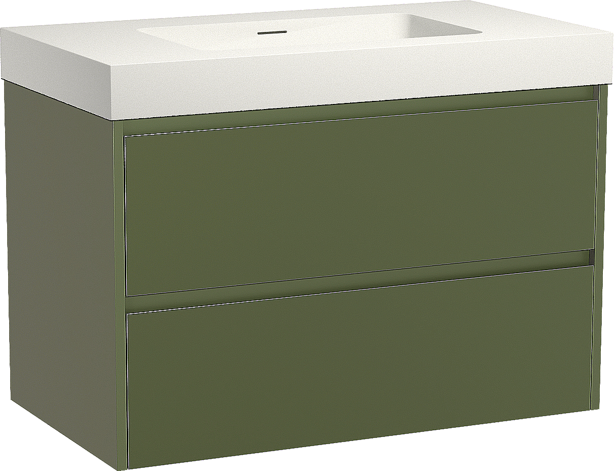 Storke Seda zwevend badmeubel 95 x 52 cm olijfgroen met Mata High enkele wastafel in solid surface mat wit