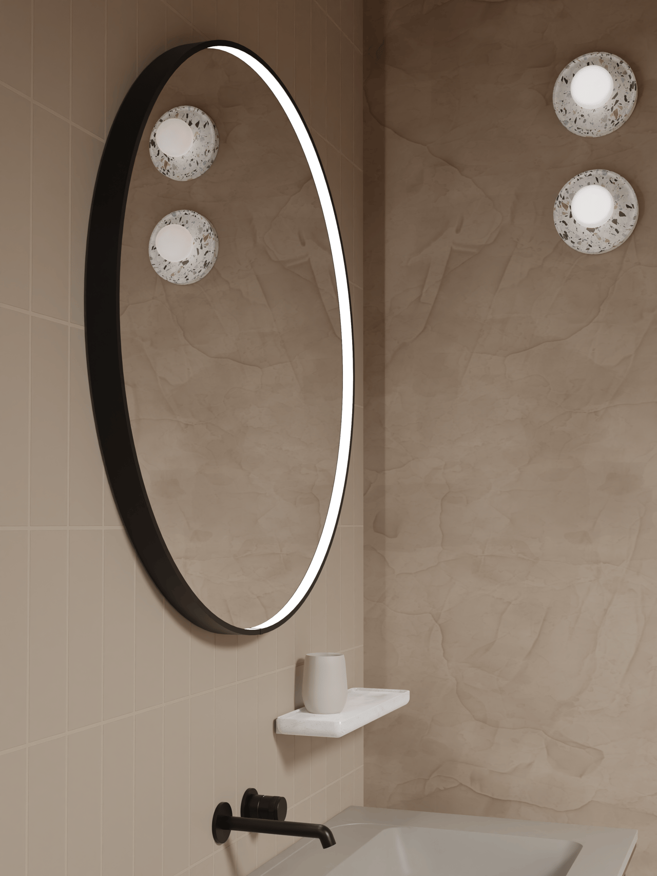 Balmani Secret Black rond badkamerspiegel zwart Ø 90 cm met spiegelverlichting en anti-damp