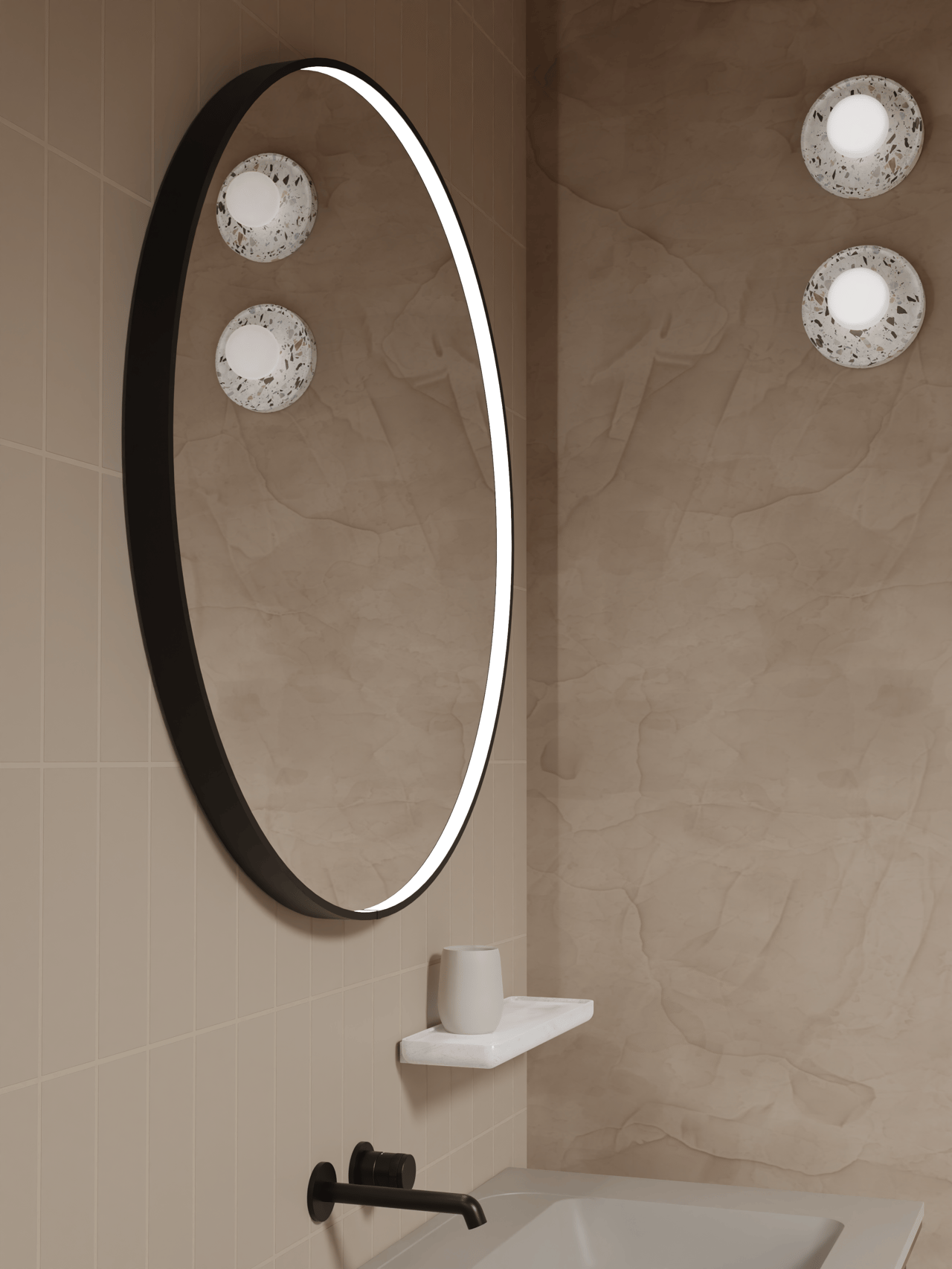 Balmani Secret Black rond badkamerspiegel zwart Ø 90 cm met spiegelverlichting en anti-damp