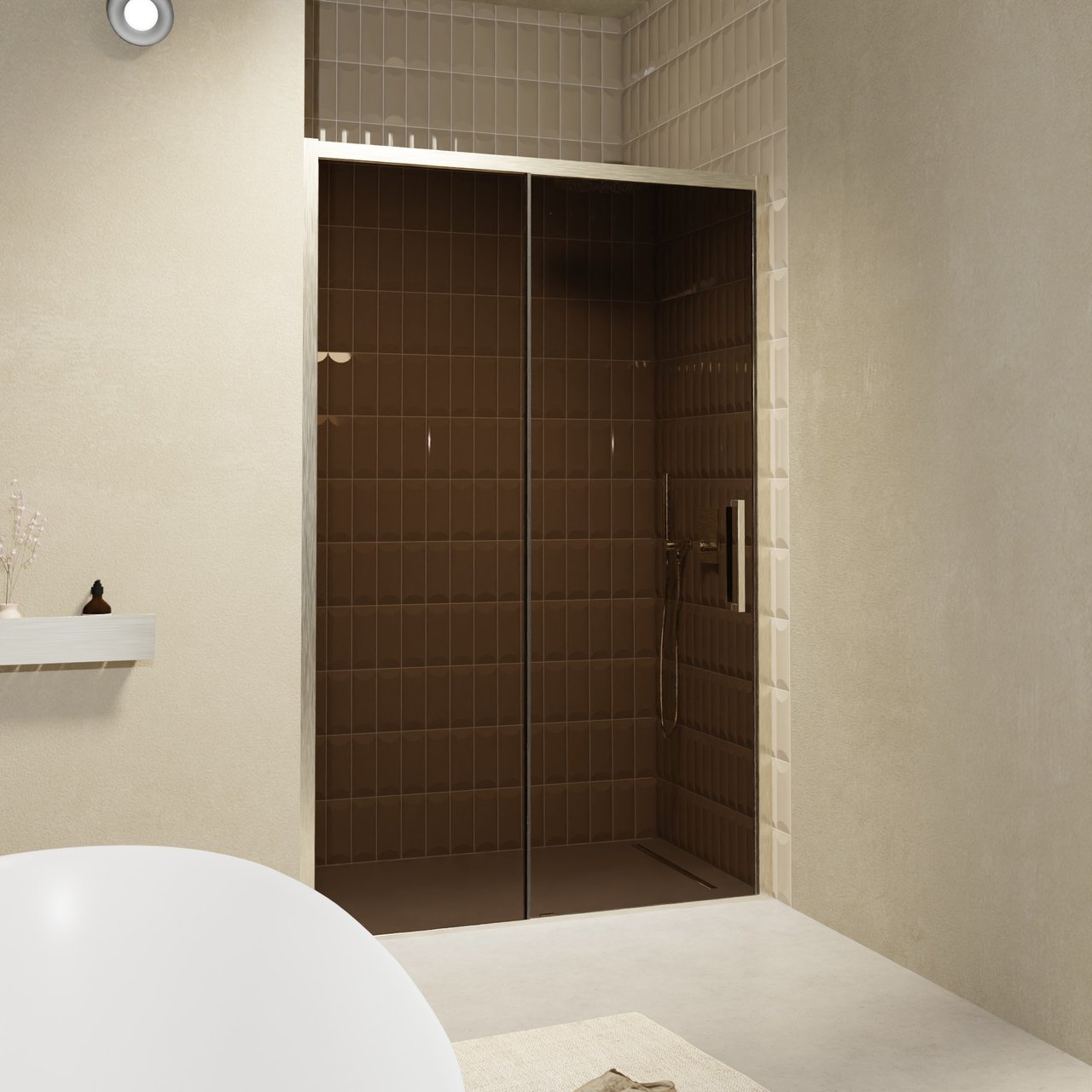 Balmani Senses Design douche schuifdeur omkeerbaar 120 cm x 210 cm Brons glas, Brushed CoolMetal profielen