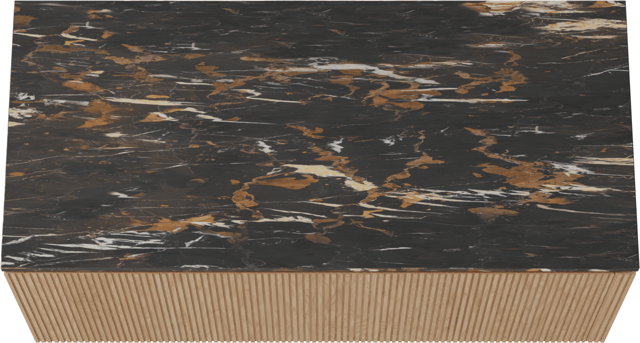 Balmani Eclips hängendes Möbelstück Set: 120 x 55 cm, Eiche Natur, mit Stretto Einzel Waschtischplatte Portoro Gold Marmor, Vertikale symmetrische gerade Rippe