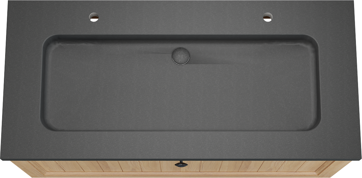 Balmani Lemon zwevend badkamermeubel 120 x 55 cm, fineer natuur eik met Napoli enkele wastafel voor 2 kraangaten in graniet zwart
