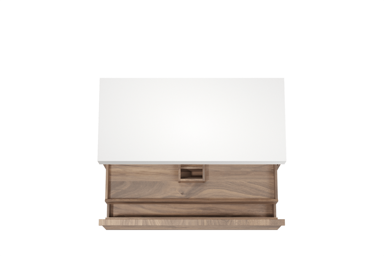 Balmani Forma zwevend badkamermeubel 120 x 55 cm amerikaanse notelaar met Dominus enkel of dubbel tablet in solid surface mat wit, Horizontale symmetrische rechte ribbel