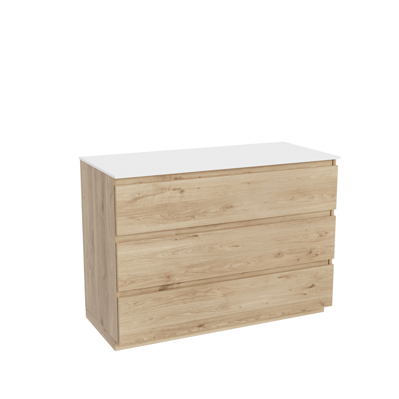 Balmani Lucida freistehendes Möbelstück Set: 120 x 55 cm, Rohe Eiche, mit Stretto Einzel- oder Doppel Waschtischplatte, Solid Surface Weiß matt