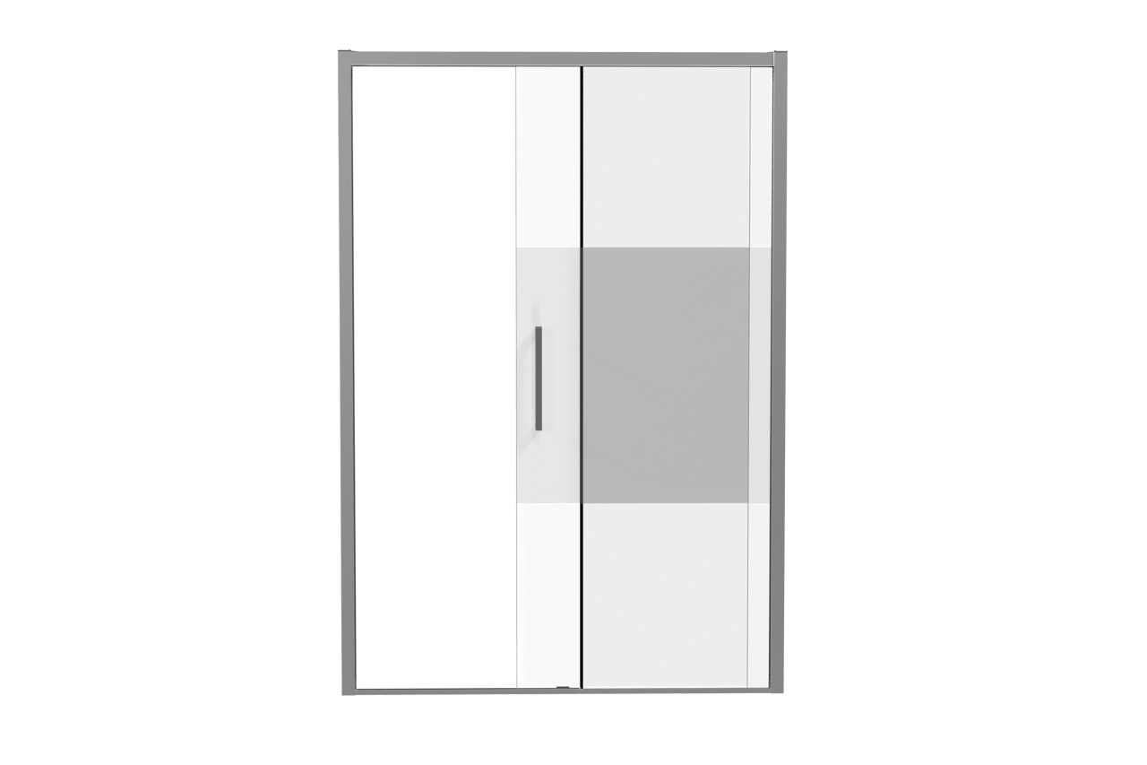 Luca Varess Senses porte coulissante droite 140 x 200 cm verre transparent avec bande matte profil chrome brillant