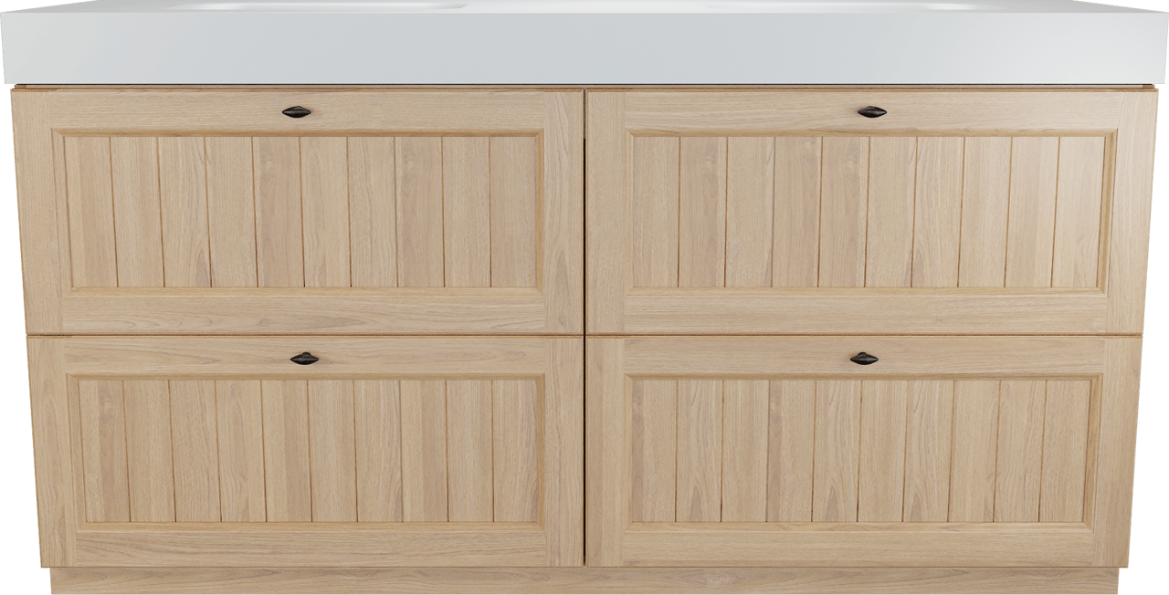 Balmani Lemon staand badkamermeubel 180 x 55 cm, fineer natuur eik met Arcato dubbele wastafel in mat wit