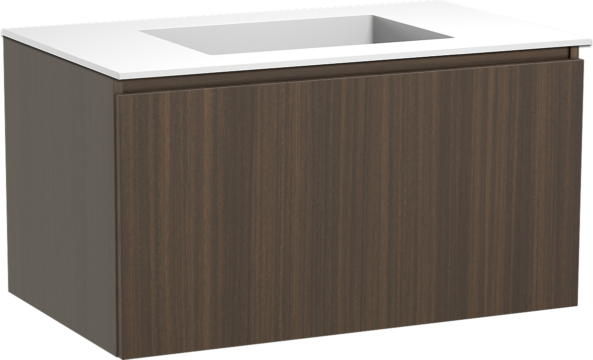 Balmani Sfera zwevend badmeubel 90 x 55 cm eucalyptus met Tablo Stretto enkele wastafel in solid surface mat wit