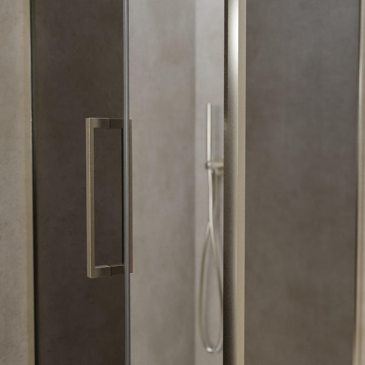 Balmani Senses Design douche d'angle avec porte pivotante à gauche et paroi latérale fixe, 90 x 90 cm, Verre fumé, Profil Brushed CoolMetal
