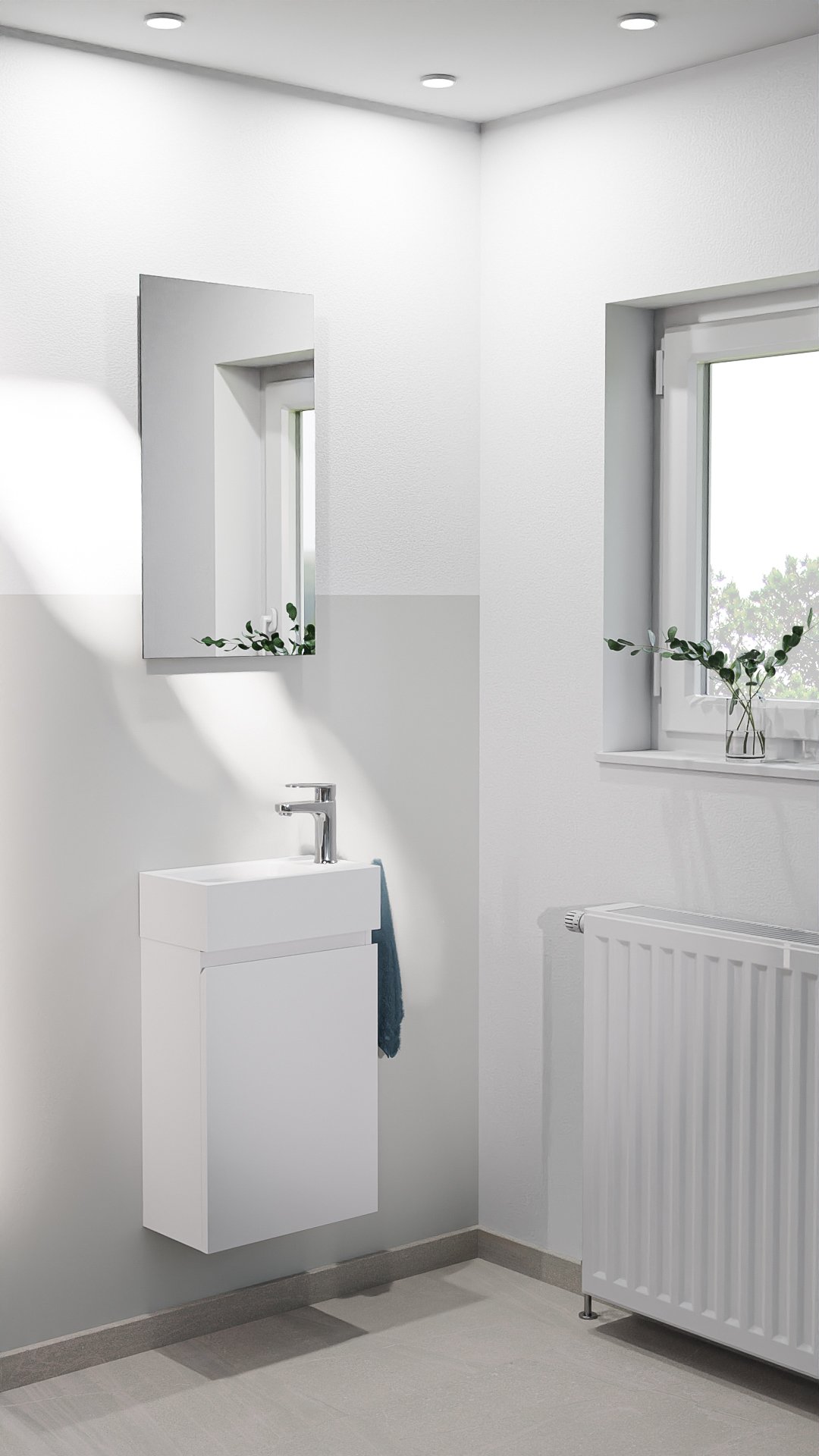 Linie Lado composition de meuble de toilette blanc brillant avec plan marbre composite 40x22cm