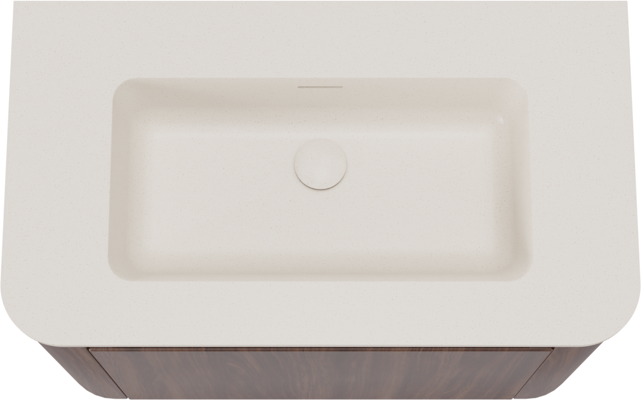 Storke Soft meuble salle de bains suspendu 80 x 46 cm noyer avec Mata Soft plan simple en Solid Surface beige granite