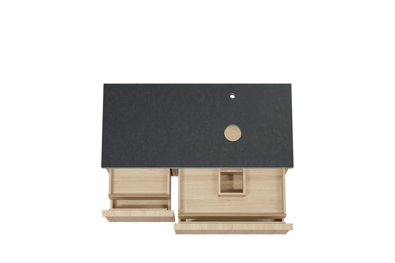 Balmani Forma hängendes Möbelstück Set: 120 x 55 cm, Naturbelassene Eiche, mit Rock Waschtisch rechts, Granit, Schwarzes Granit, Vertikale asymmetrische Runde Rippe